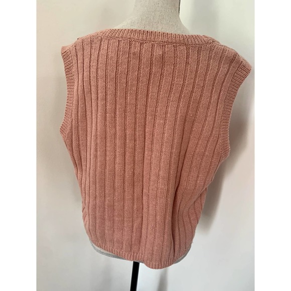 Vintage Pink Floral Embroidered Knit Vest w/ Ribbons - Picture 5 of 6